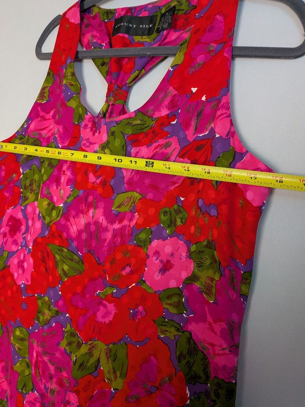 August Silk Dress Pink Green Floral 100% Silk Scoop Neck Racer Back Tank Sz 10 - Picture 6 of 13